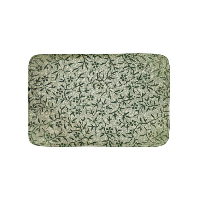 Antique Sage Green Earthy Floral Leaves & Twigs Bath Mat (Front)