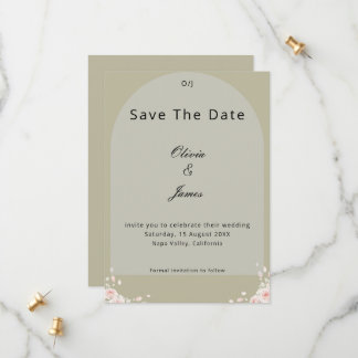 Antique Sage Green Whispered Petals Elegant Script Save The Date