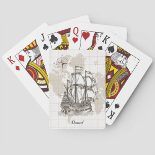 Antique Sailboat with Name Playing Cards