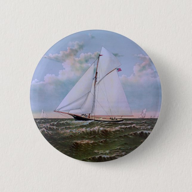 Antique Sailing Ship Sloop Yacht Sailboat Ocean 6 Cm Round Badge (Front)