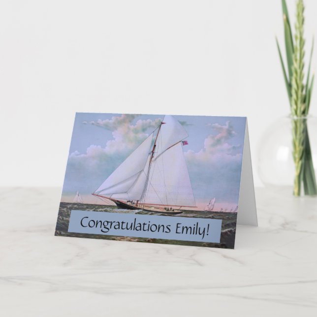 Antique Sailing Ship Sloop Yacht Sailboat Ocean Card (Front)