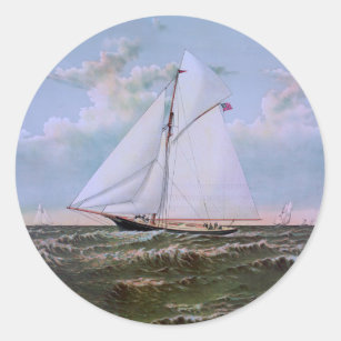 Antique Sailing Ship Sloop Yacht Sailboat Ocean Classic Round Sticker