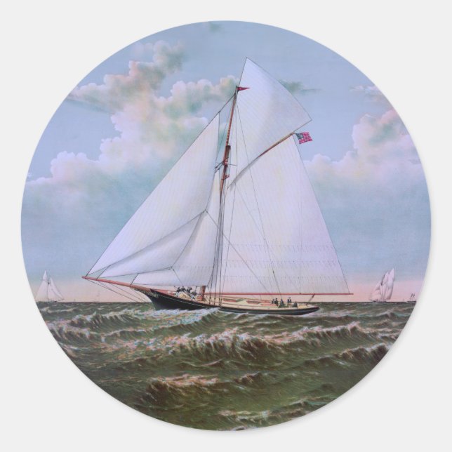 Antique Sailing Ship Sloop Yacht Sailboat Ocean Classic Round Sticker (Front)