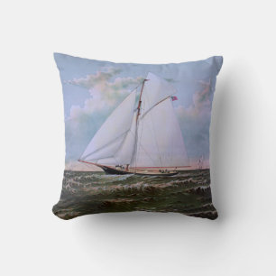 Antique Sailing Ship Sloop Yacht Sailboat Ocean Cushion