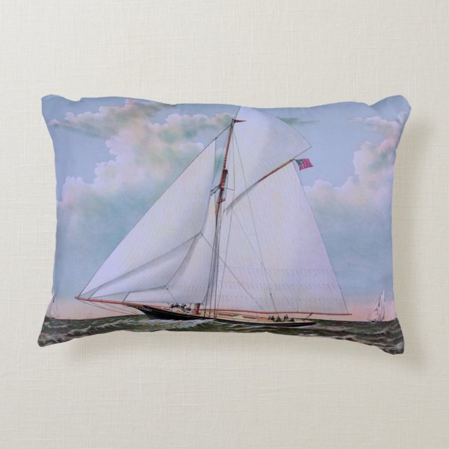 Antique Sailing Ship Sloop Yacht Sailboat Ocean Decorative Cushion (Back)