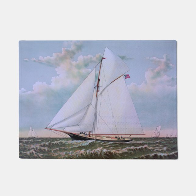 Antique Sailing Ship Sloop Yacht Sailboat Ocean Doormat (Front)