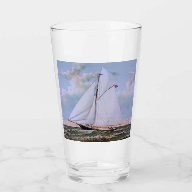 Antique Sailing Ship Sloop Yacht Sailboat Ocean Glass (Front)