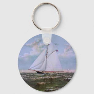 Antique Sailing Ship Sloop Yacht Sailboat Ocean Key Ring