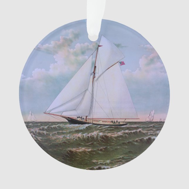 Antique Sailing Ship Sloop Yacht Sailboat Ocean Ornament (Front)