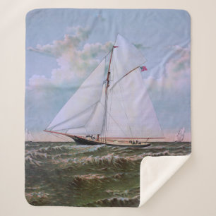 Antique Sailing Ship Sloop Yacht Sailboat Ocean Sherpa Blanket