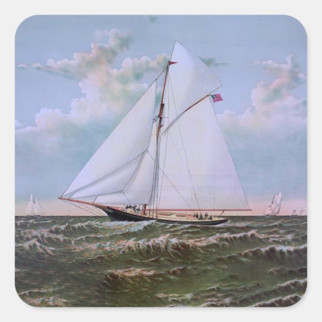 Antique Sailing Ship Sloop Yacht Sailboat Ocean Square Sticker (Front)