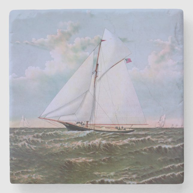 Antique Sailing Ship Sloop Yacht Sailboat Ocean Stone Coaster (Front)