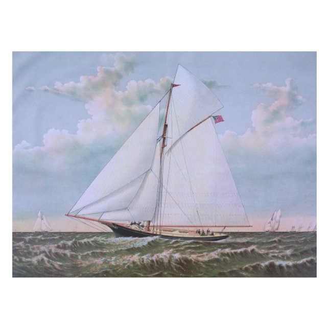 Antique Sailing Ship Sloop Yacht Sailboat Ocean Tablecloth (Front (Horizontal))