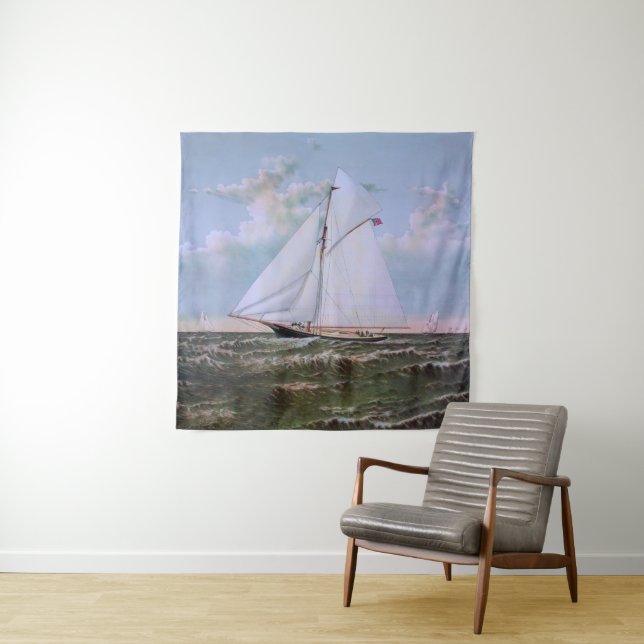 Antique Sailing Ship Sloop Yacht Sailboat Ocean Tapestry (In Situ)