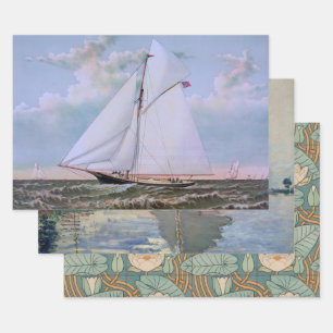 Antique Sailing Ship Sloop Yacht Sailboat Ocean Wrapping Paper Sheet
