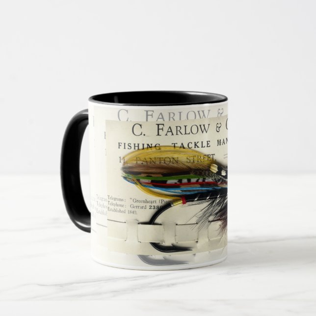 Antique Salmon Fly on Card Mug (Front Left)