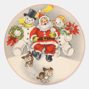 Antique Santa and Snow People Stickers
