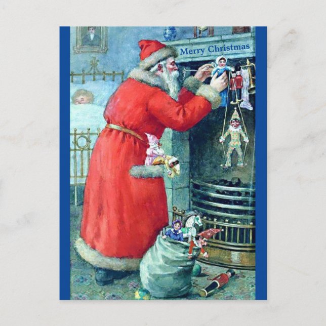 Antique Santa image copy Coal Fireplace Unusual Postcard (Front)