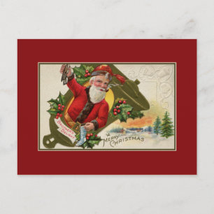 Antique Santa with pipe, Merry Christmas Holiday Postcard