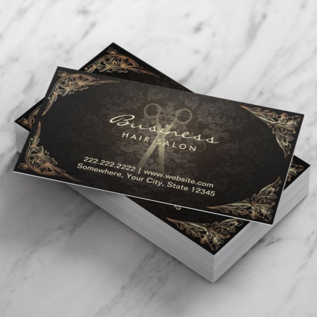 Antique Scissor Dark Damask Hair Salon Business Card (Creator Uploaded)