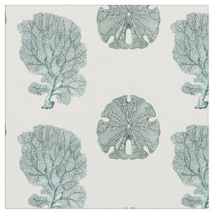 Antique Sea Coral and Sand Dollar Illustration Fabric