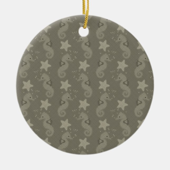 Antique Seahorse And Starfish Pattern Ceramic Tree Decoration (Front)