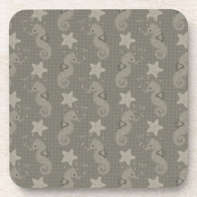 Antique Seahorse And Starfish Pattern Coaster (Front)