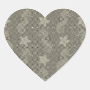 Antique Seahorse And Starfish Pattern Heart Sticker