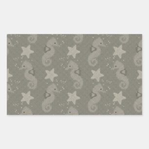 Antique Seahorse And Starfish Pattern Rectangular Sticker
