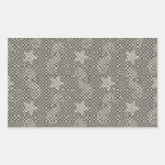 Antique Seahorse And Starfish Pattern Rectangular Sticker (Front)