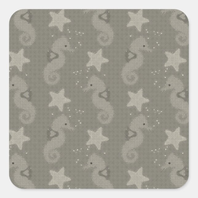 Antique Seahorse And Starfish Pattern Square Sticker (Front)
