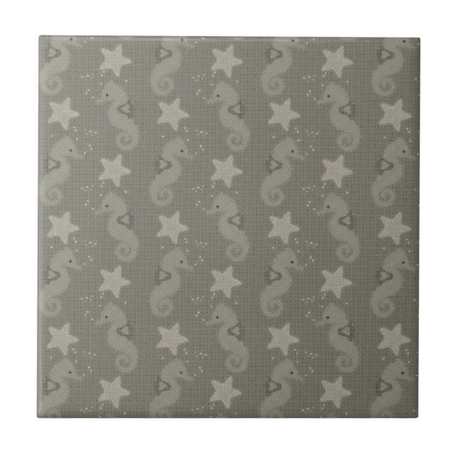 Antique Seahorse And Starfish Pattern Tile (Front)