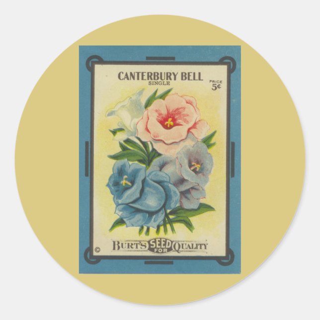 Antique Seed Packet: Canterbury Bells Classic Round Sticker (Front)