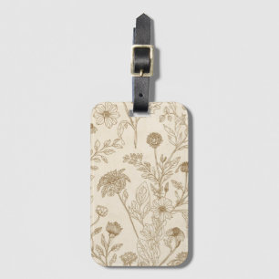 Antique Sepia Botanical Line Art Floral Pattern Luggage Tag