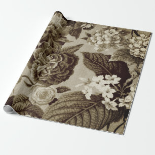 Antique Sepia Brown Vintage Botanical Floral Toile Wrapping Paper