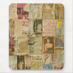 Antique Sepia Portrait Newspaper Scrapbook Mouse Pad