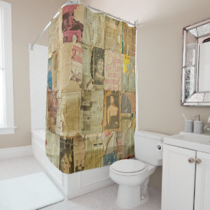 Antique Sepia Portrait Newspaper Scrapbook Shower Curtain