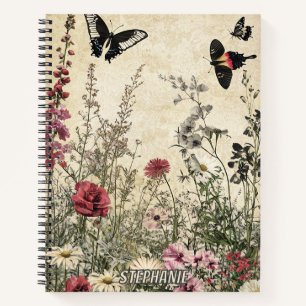 Antique Sepia Wildflower Meadow Butterfly Notebook