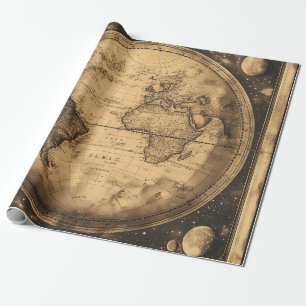 Antique Sepia World Map Vintage Engraving Wrapping Paper