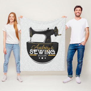 Antique Sewing Machine ADD NAME Seamstress Tailor Fleece Blanket