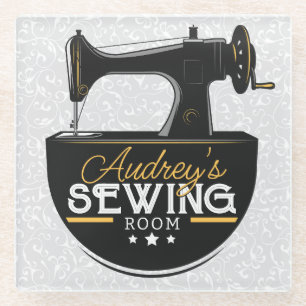 Antique Sewing Machine ADD NAME Seamstress Tailor Glass Coaster