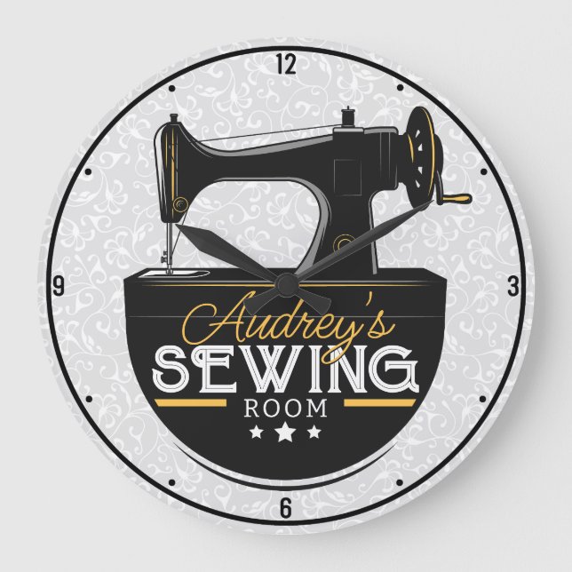 Antique Sewing Machine ADD NAME Seamstress Tailor Large Clock (Front)