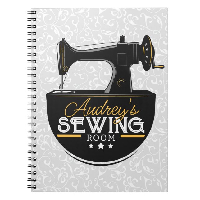 Antique Sewing Machine ADD NAME Seamstress Tailor Notebook (Front)