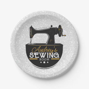 Antique Sewing Machine ADD NAME Seamstress Tailor  Paper Plate