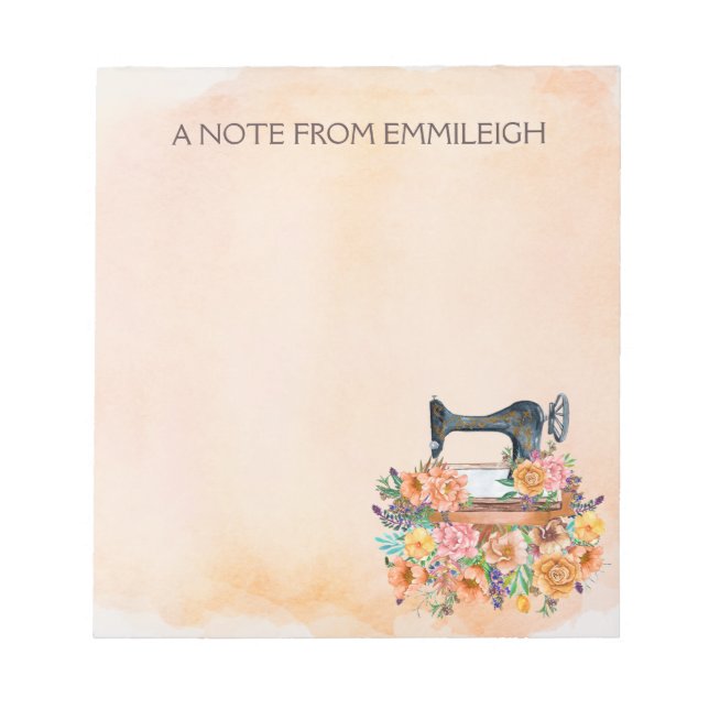 Antique Sewing Machine Flowers Notepad (Front)