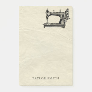 Antique sewing machine with name post-it notes