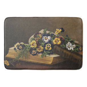 Antique Shakespeare Book and Colorful Pansy Bath Mat