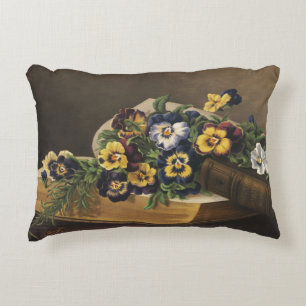 Antique Shakespeare Book and Colorful Pansy Decorative Cushion