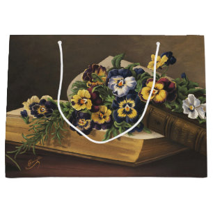 Antique Shakespeare Book and Colorful Pansy Large Gift Bag