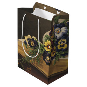 Antique Shakespeare Book and Colorful Pansy Medium Gift Bag
